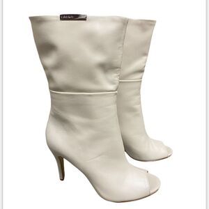 Calvin Klein Kaiya Cream Peep Toe Heeled Boots Size 6